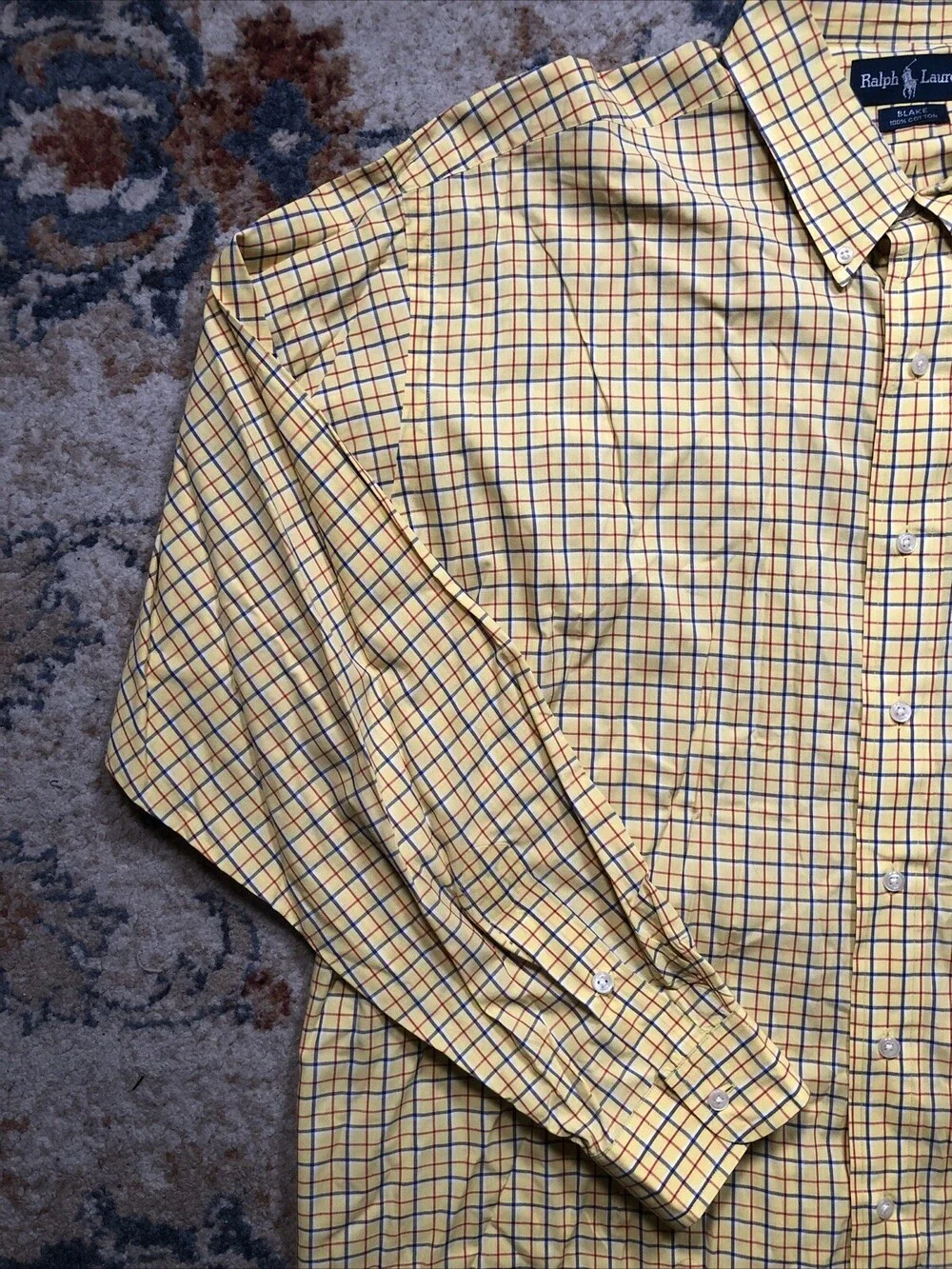 Polo Ralph Lauren Shirt Men's XL Yellow Plaid Short Sleeve Blake Fit